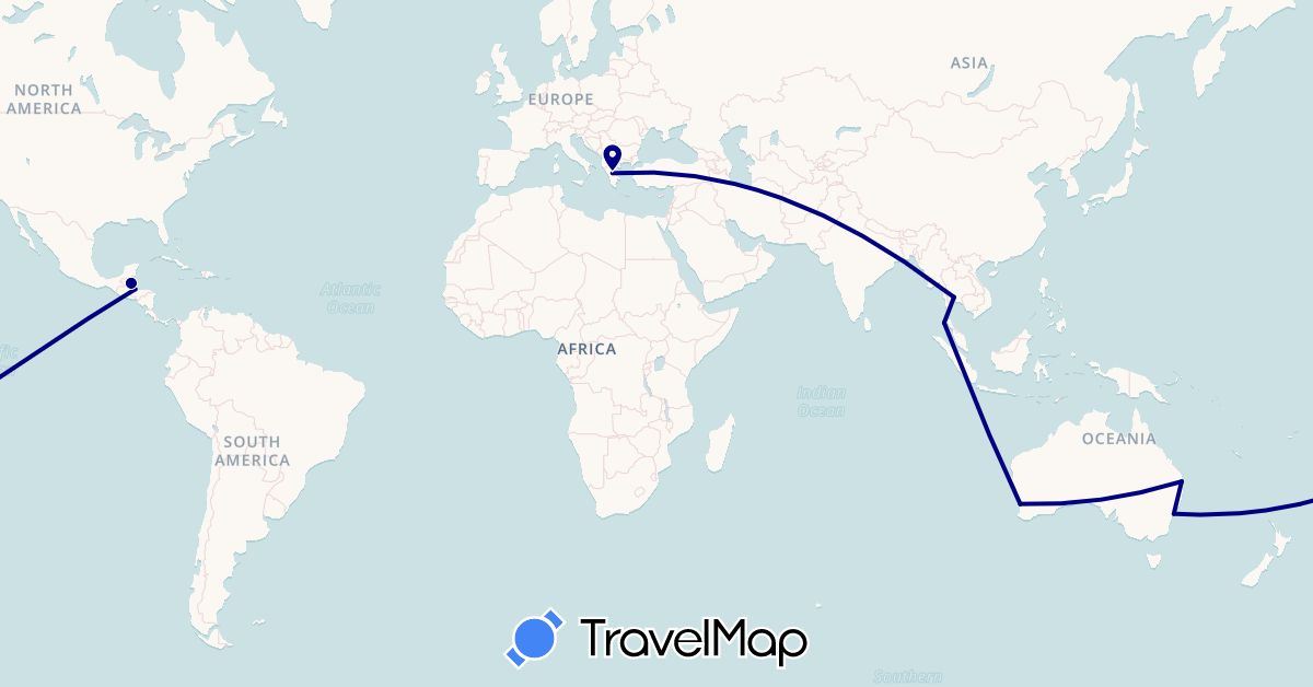 TravelMap itinerary: driving in Australia, Belize, Greece, Honduras, Thailand (Asia, Europe, North America, Oceania)